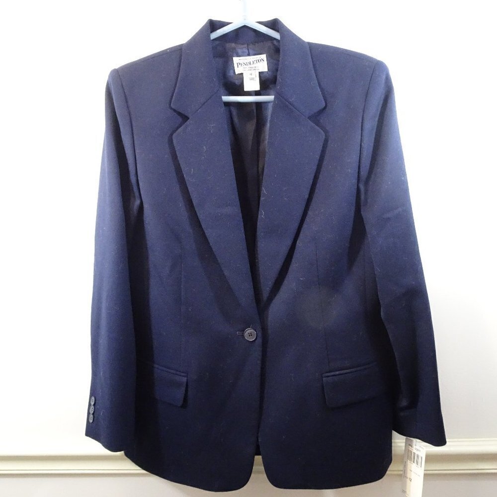 Vintage Pendleton 100% Virgin Wool Blazer Jacket Size 12 Lined Navy Blue NEW